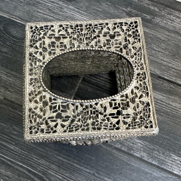 Vintage Metal Tissue Box CoverSquare  Goldish Charcoal Home  Bathroom Decor - Picture 6 of 9